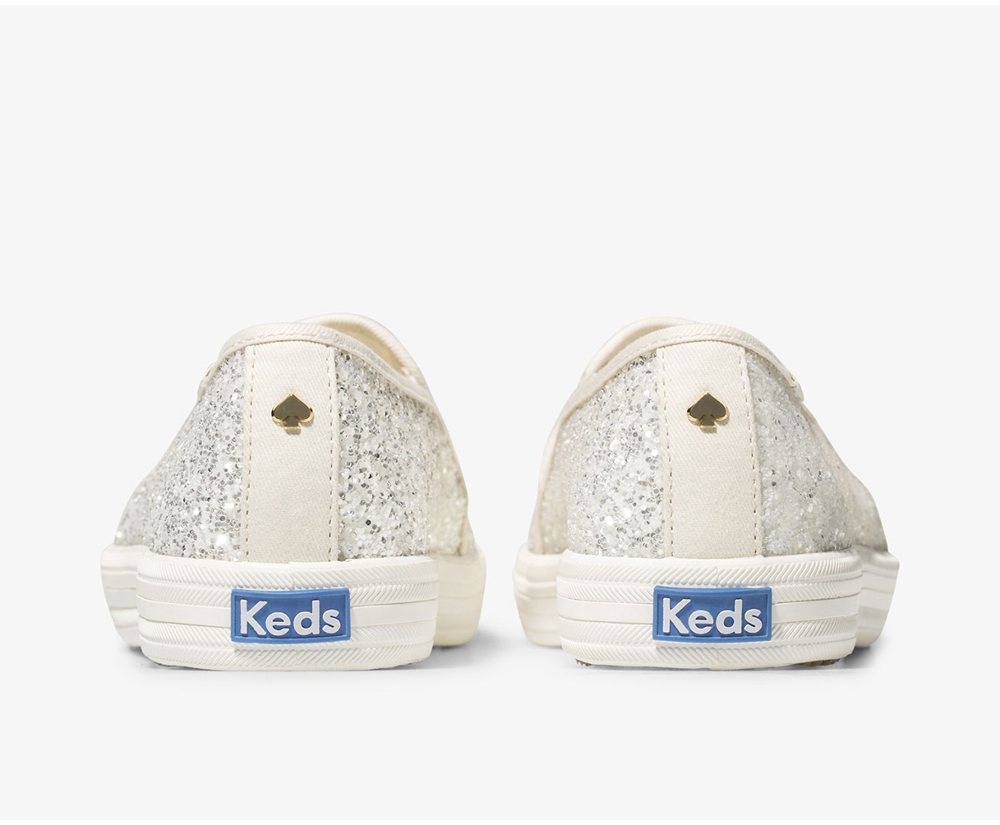 Slip Ons Keds Mujer Blancos - Kate Spade New York Double Decker Glitter - 0463-UHKNZ